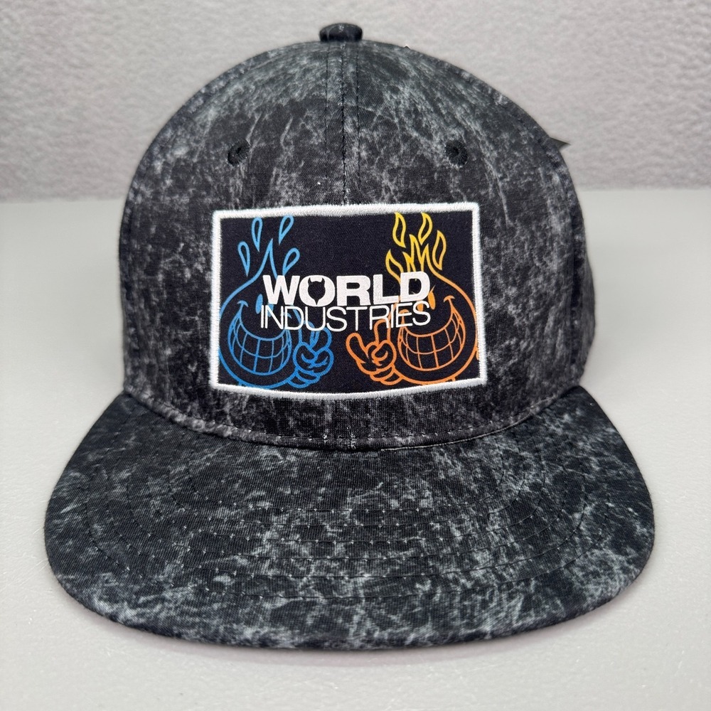 World Industries Hat Mens Snapback Gray Acid Wash Wet Willy Flame Boy Skater Y2K